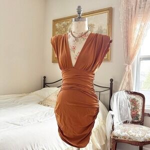 modern SHEIN rust ruched mini dress size small